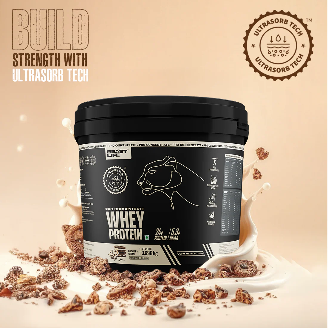 Pro Concentrate Whey Protein with Ultrasorb Tech | Cookies & Cream | 3.696 kg - Image 3