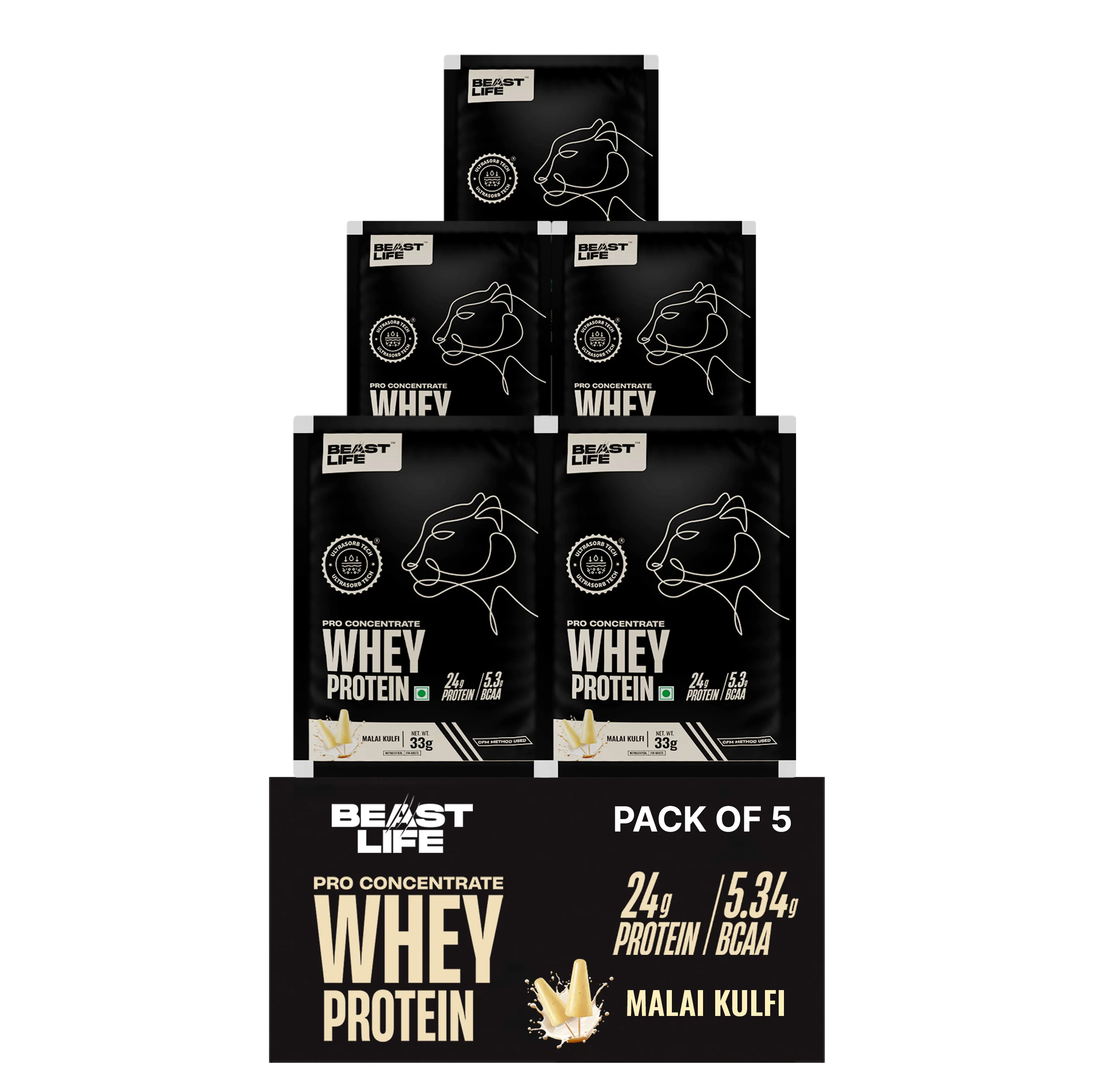 Pro Concentrate Whey Protein with Ultrasorb Tech | Malai Kulfi | Pack of 5 Sachets | 165 g - Image 7