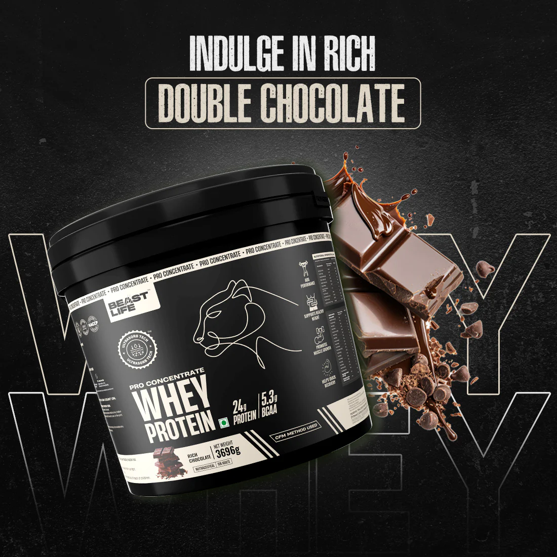 Pro Concentrate Whey Protein with Ultrasorb Tech | Rich Chocolate | 3.696 kg - Image 4
