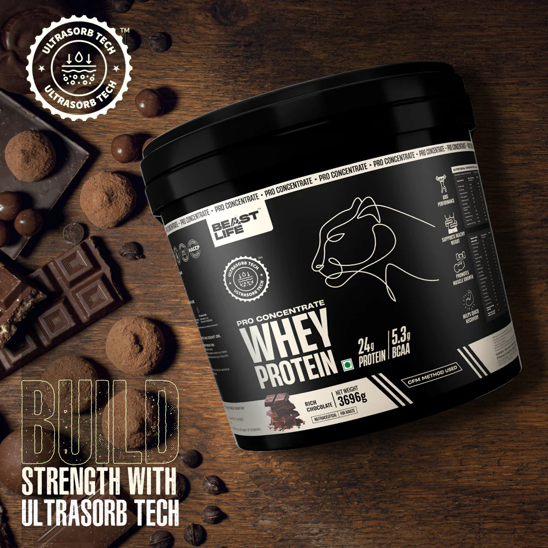 Pro Concentrate Whey Protein with Ultrasorb Tech | Rich Chocolate | 3.696 kg - Image 5