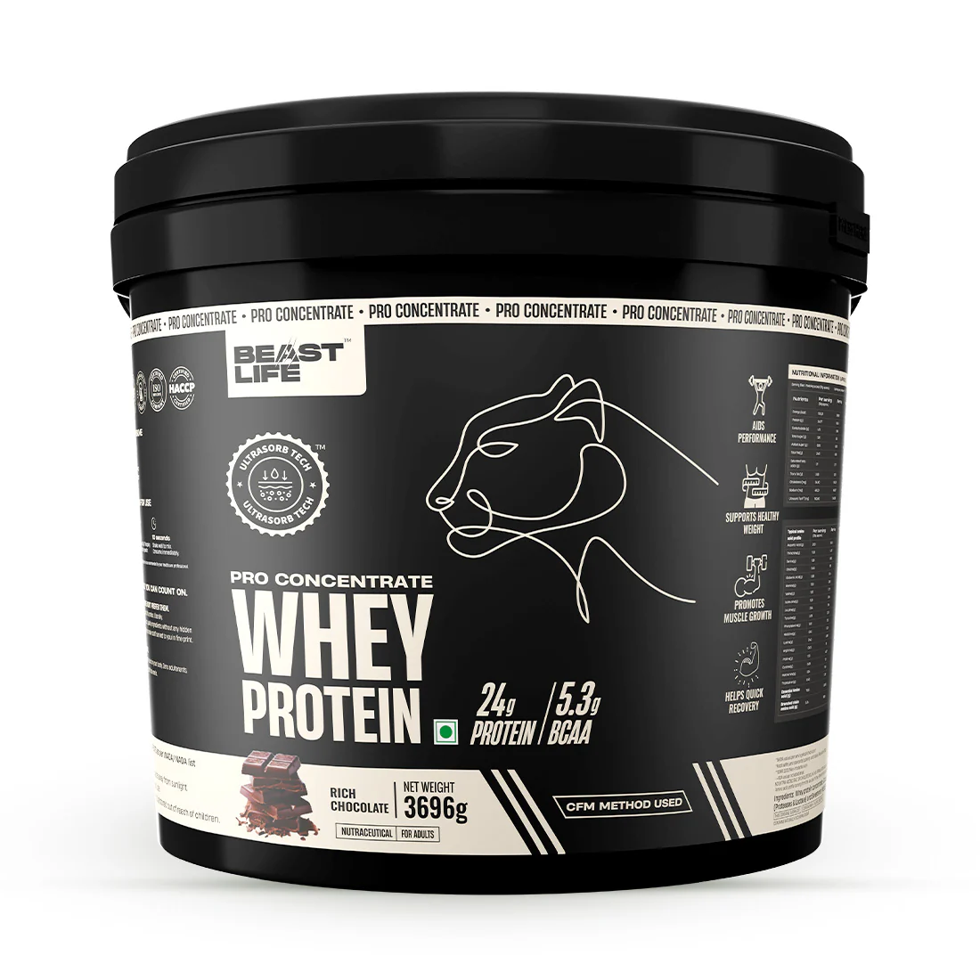 Pro Concentrate Whey Protein with Ultrasorb Tech | Rich Chocolate | Free Gym Bag and Shaker | 3.696 kg - Image 9