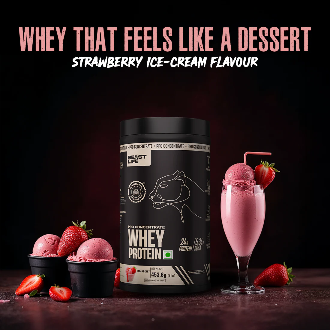 Pro Concentrate Whey Protein with Ultrasorb Tech | Strawberry | 453.6 g - Image 8