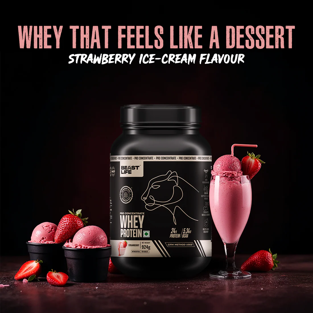 Pro Concentrate Whey Protein with Ultrasorb Tech | Strawberry | 924 g - Image 6