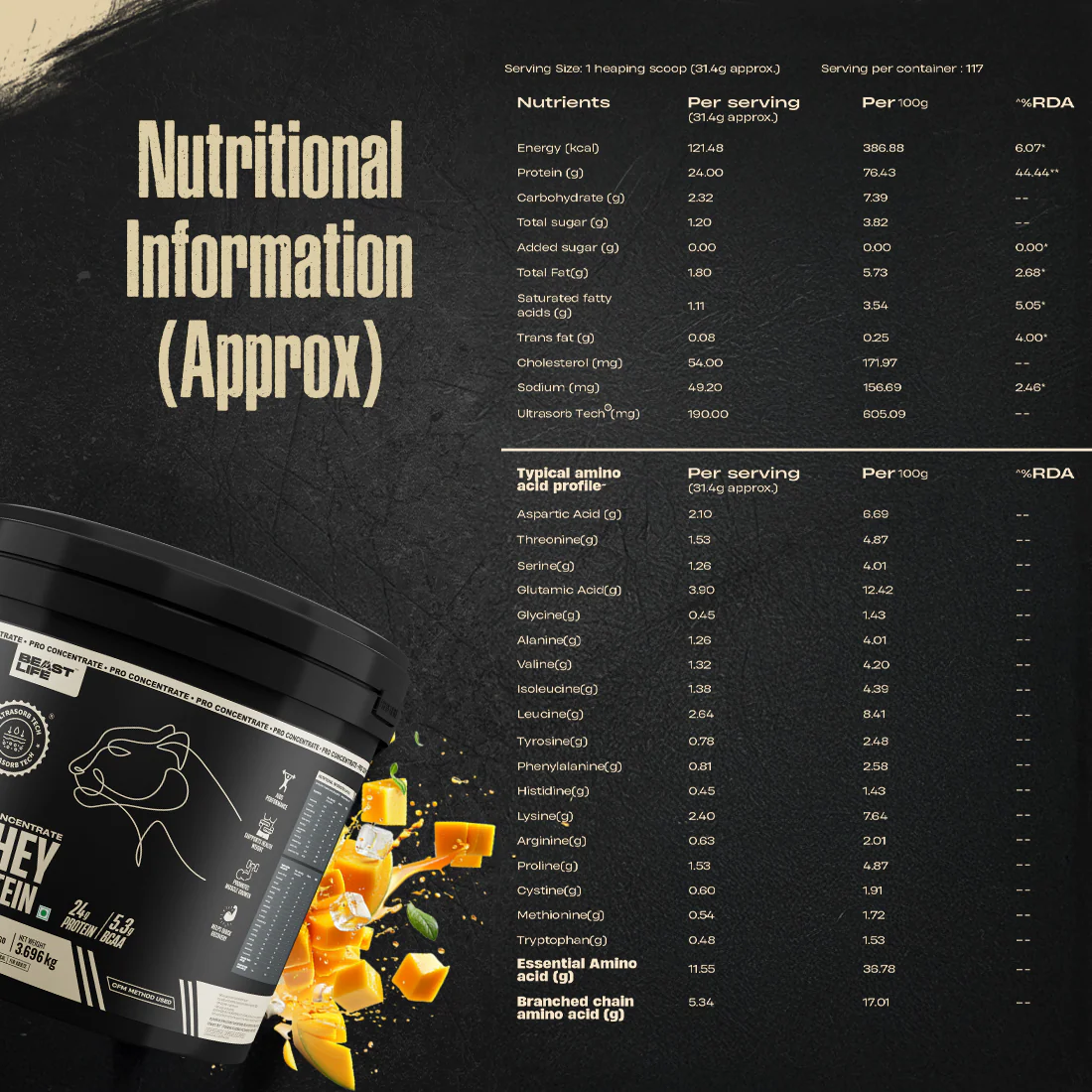 Pro Concentrate Whey Protein with Ultrasorb Tech | Mango | 3.696 kg - Image 6