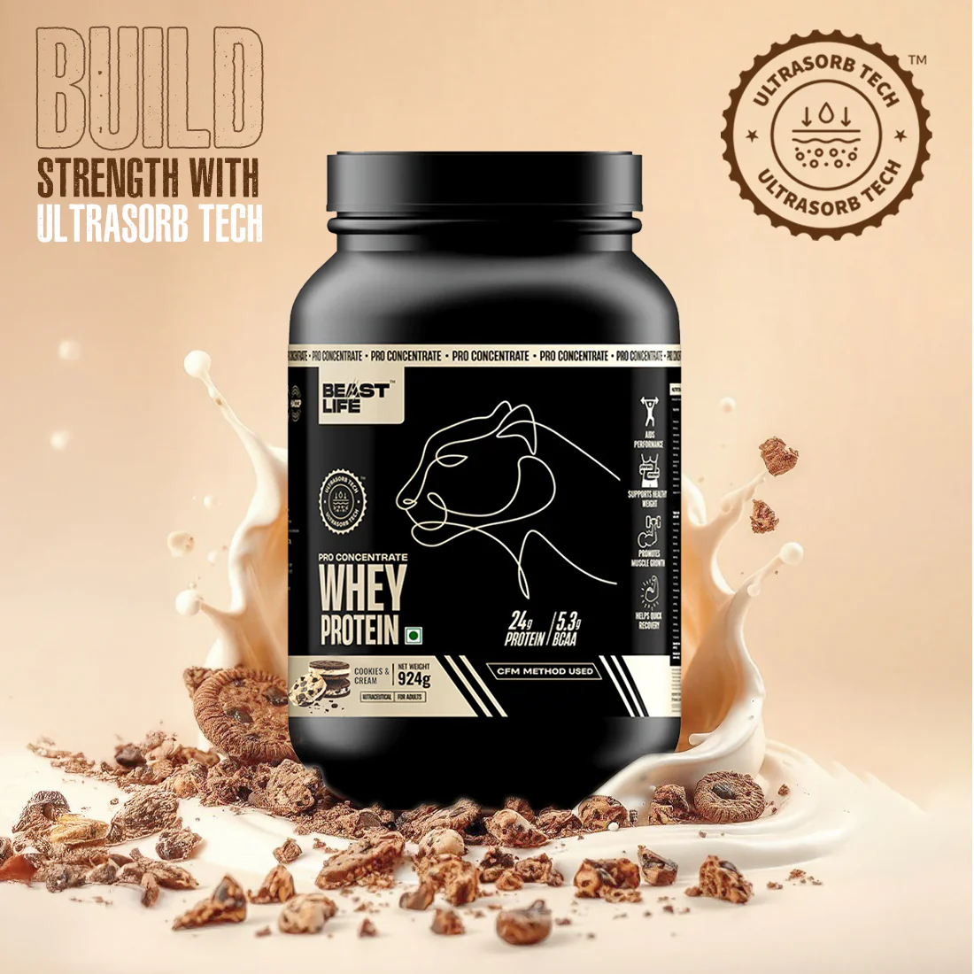 Pro Concentrate Whey Protein with Ultrasorb Tech | Cookies & Cream | 924 g - Image 4