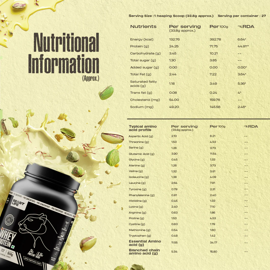 Pro Concentrate Whey Protein with Ultrasorb Tech | Kesar Pista with Real Pista Flakes | 924 g - Image 3