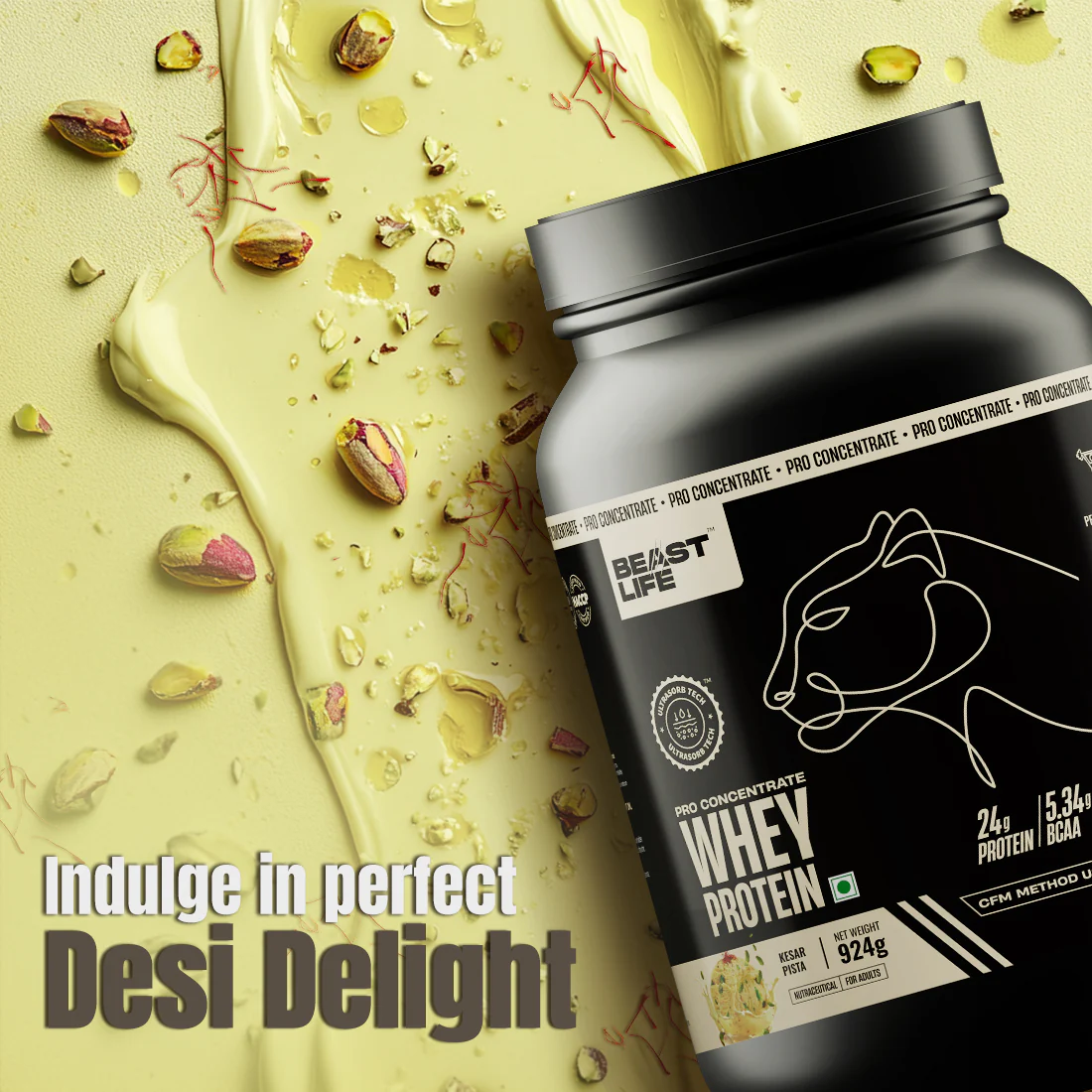 Pro Concentrate Whey Protein with Ultrasorb Tech | Kesar Pista with Real Pista Flakes | 924 g - Image 4