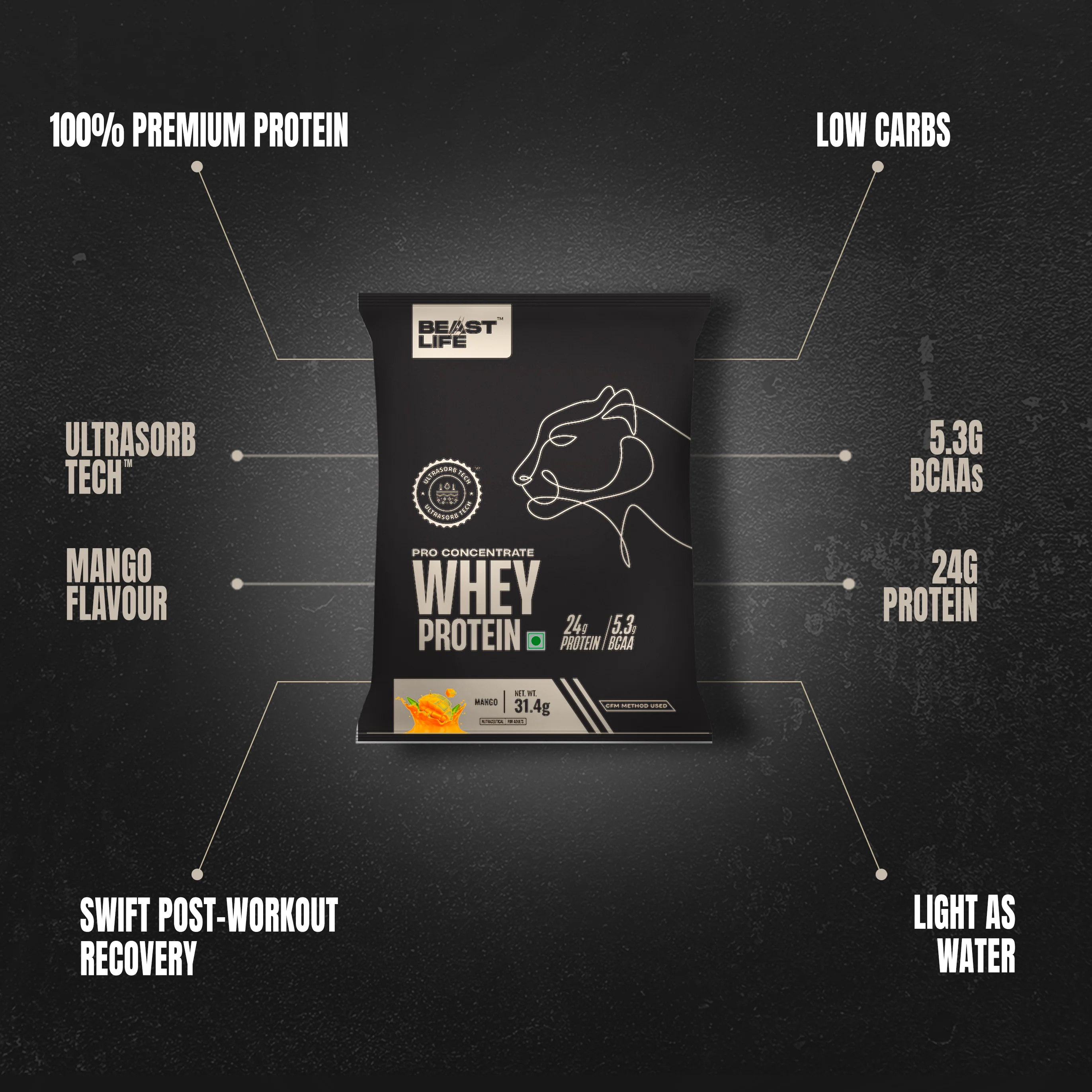 Pro Whey Protein | Travel Pack Sachet | Mango | 31.4 g - Image 2