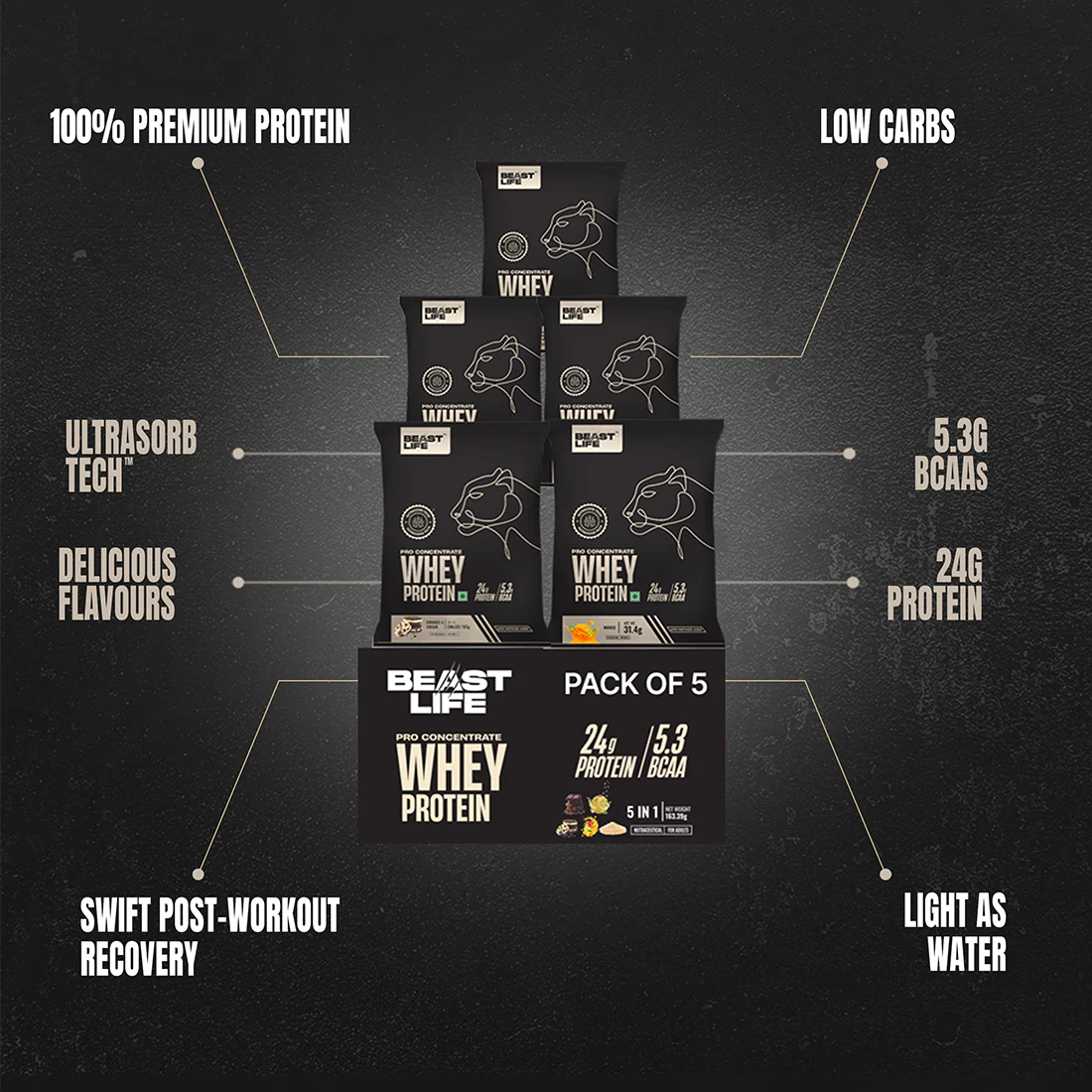 Pro Whey Protein Travel Pack Assorted | Pack of 5, All in one - Image 4